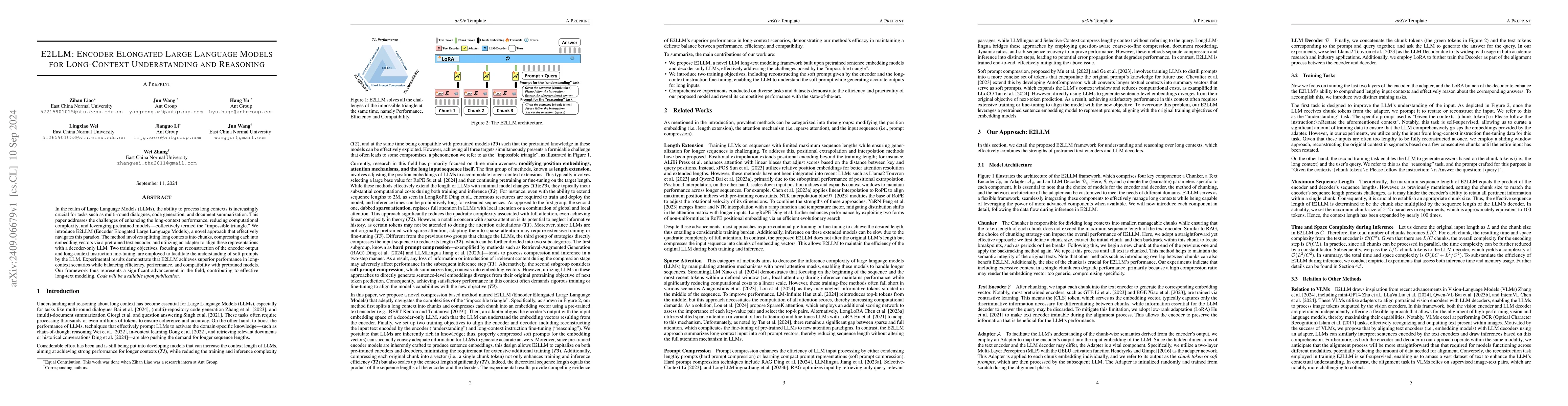 Thumbnail for E2LLM: Encoder Elongated Large Language Models for Long-Context
  Understanding and Reasoning