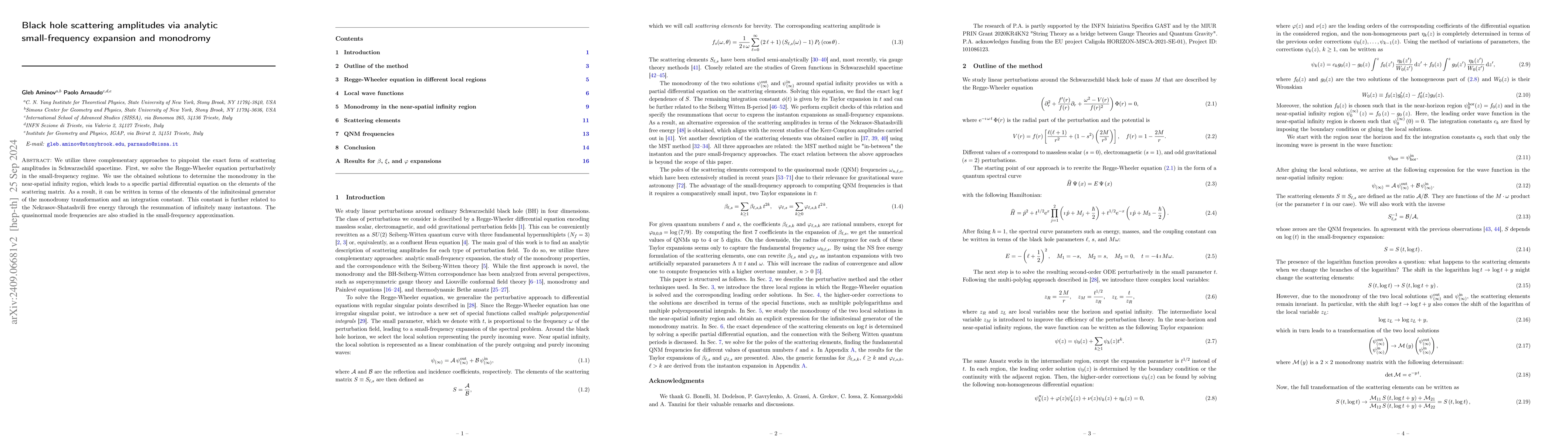 Thumbnail for Black hole scattering amplitudes via analytic small-frequency expansion
  and monodromy
