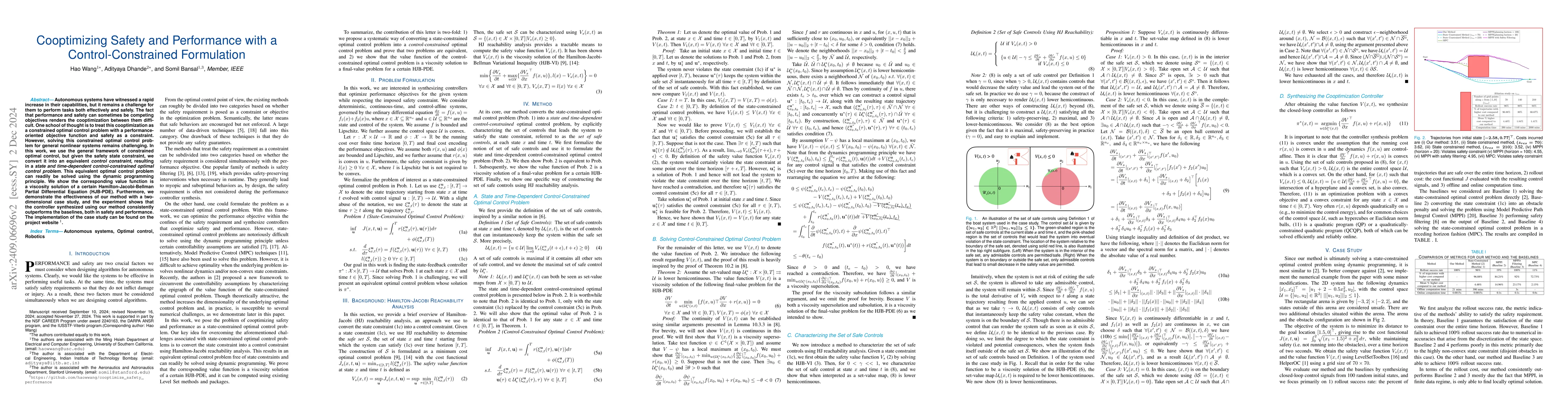 Thumbnail for Cooptimizing Safety and Performance with a Control-Constrained
  Formulation
