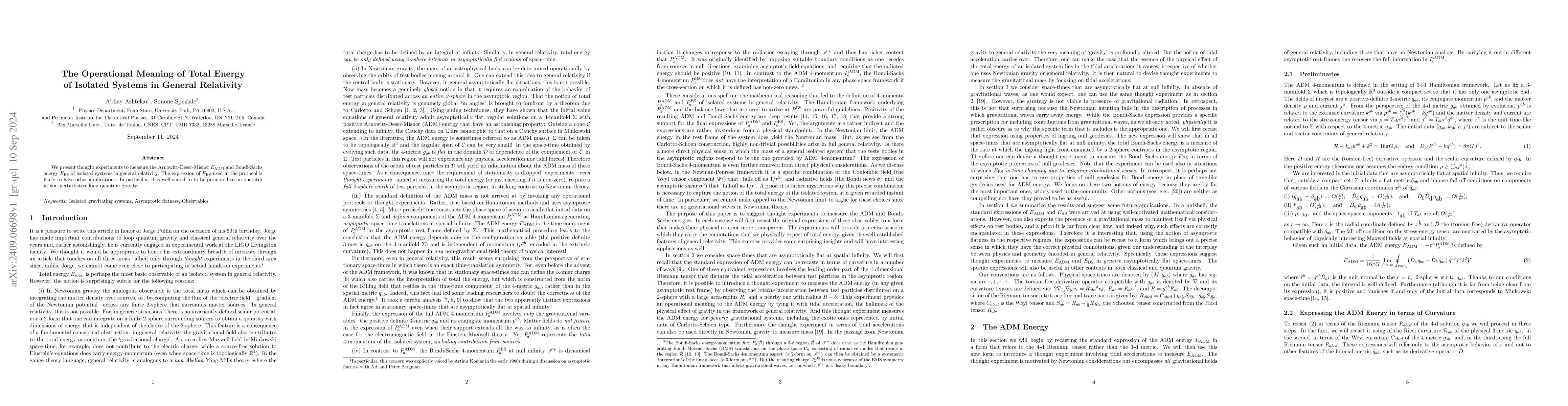 Thumbnail for The Operational Meaning of Total Energy of Isolated Systems in General
  Relativity