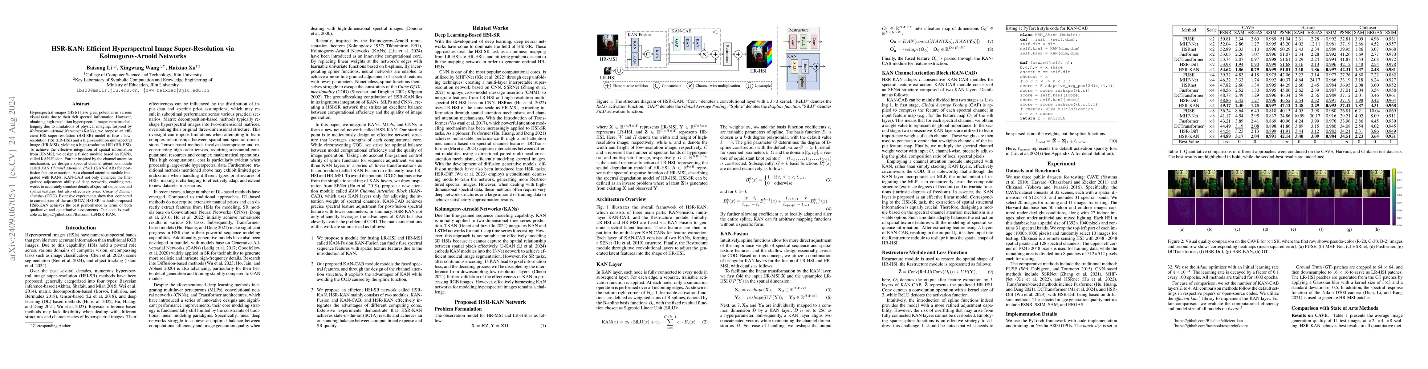 Thumbnail for HSR-KAN: Efficient Hyperspectral Image Super-Resolution via
  Kolmogorov-Arnold Networks