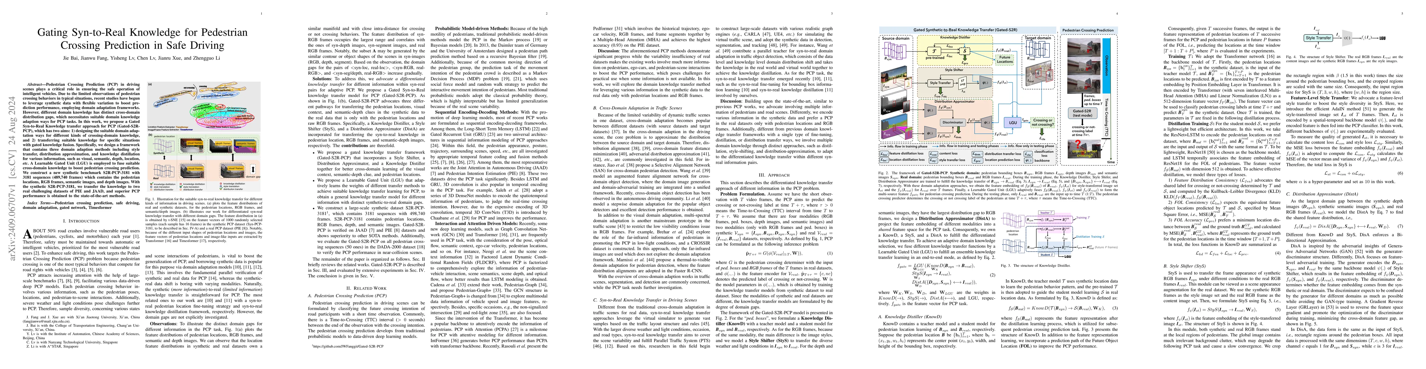 Thumbnail for Gating Syn-to-Real Knowledge for Pedestrian Crossing Prediction in Safe
  Driving