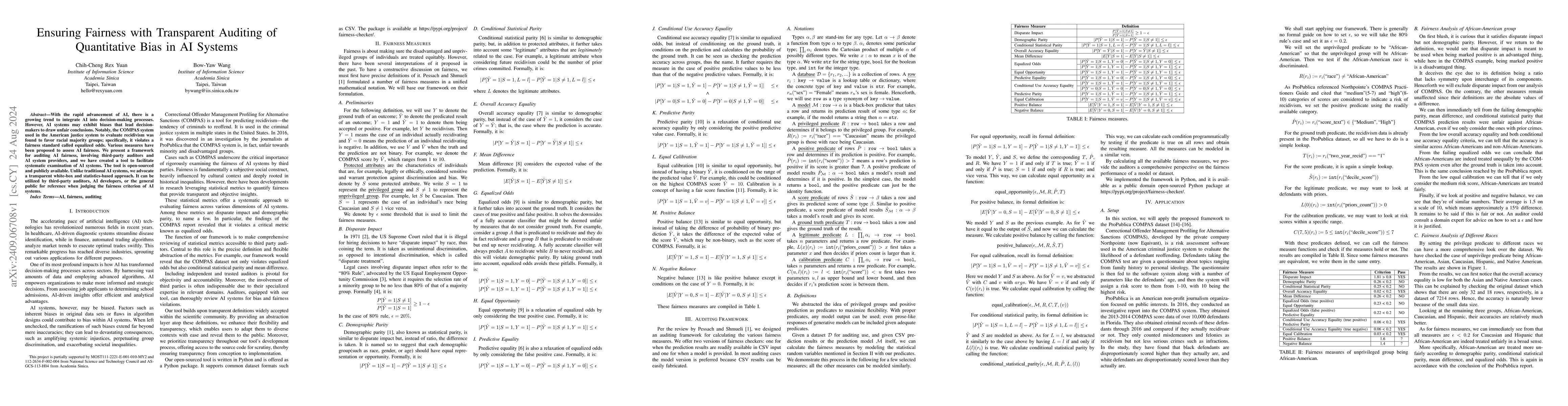Thumbnail for Ensuring Fairness with Transparent Auditing of Quantitative Bias in AI
  Systems
