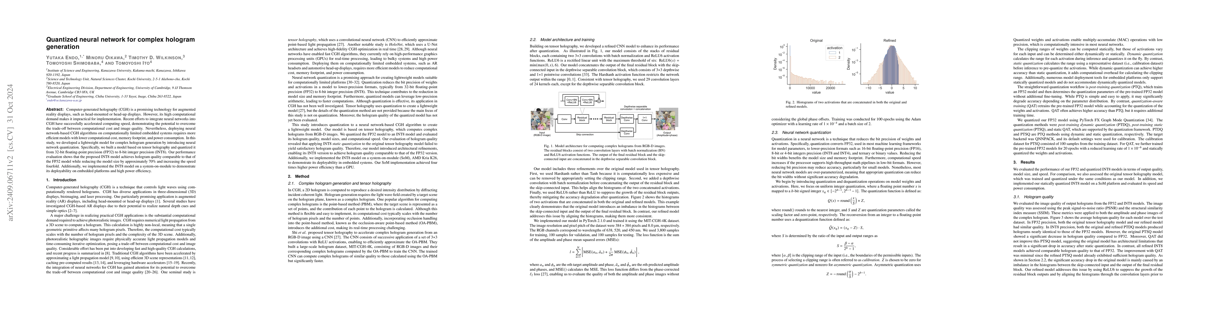 Thumbnail for Quantized neural network for complex hologram generation