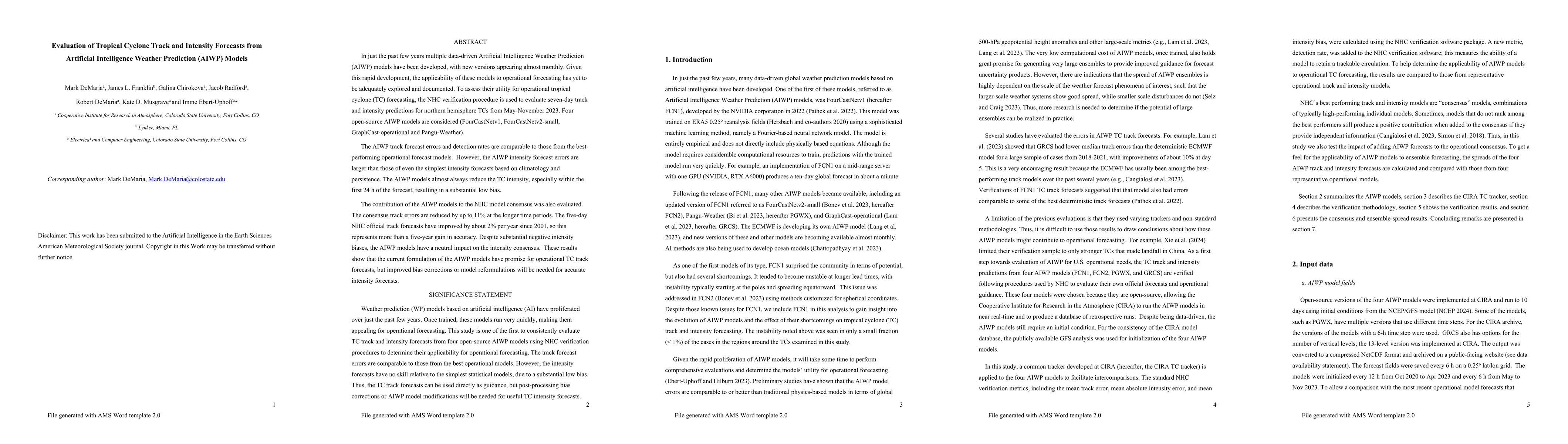 Thumbnail for Evaluation of Tropical Cyclone Track and Intensity Forecasts from
  Artificial Intelligence Weather Prediction (AIWP) Models
