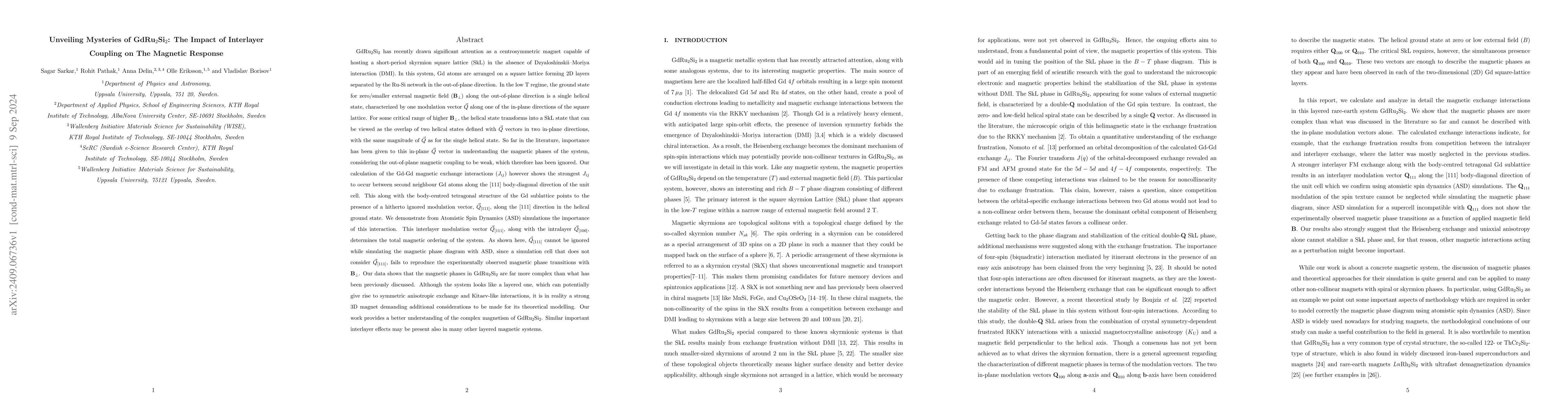 Thumbnail for Unveiling Mysteries of GdRu$_2$Si$_2$: The Impact of Interlayer Coupling
  on The Magnetic Response