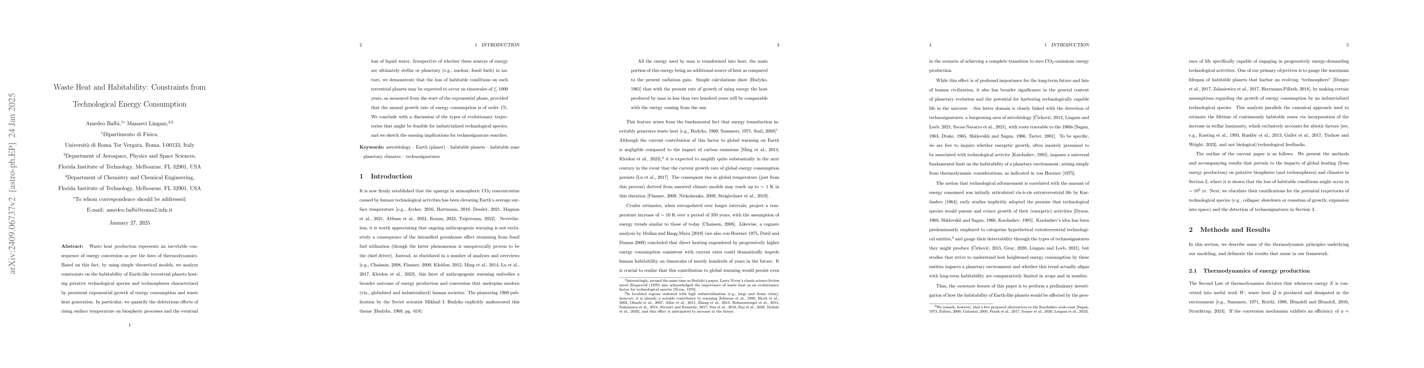 Thumbnail for Waste Heat and Habitability: Constraints from Technological Energy
  Consumption