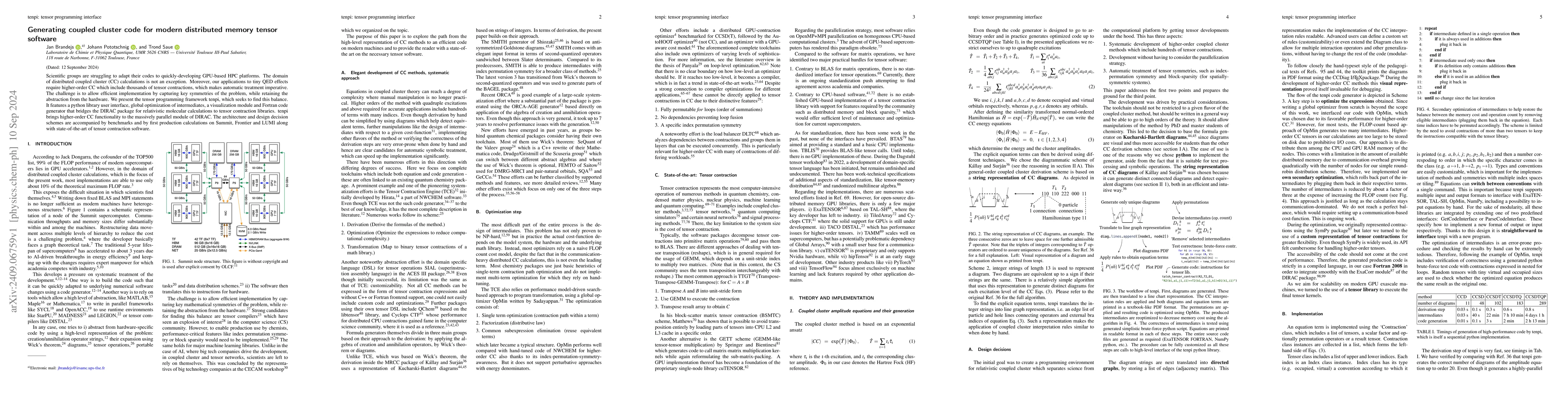 Thumbnail for Generating coupled cluster code for modern distributed memory tensor
  software