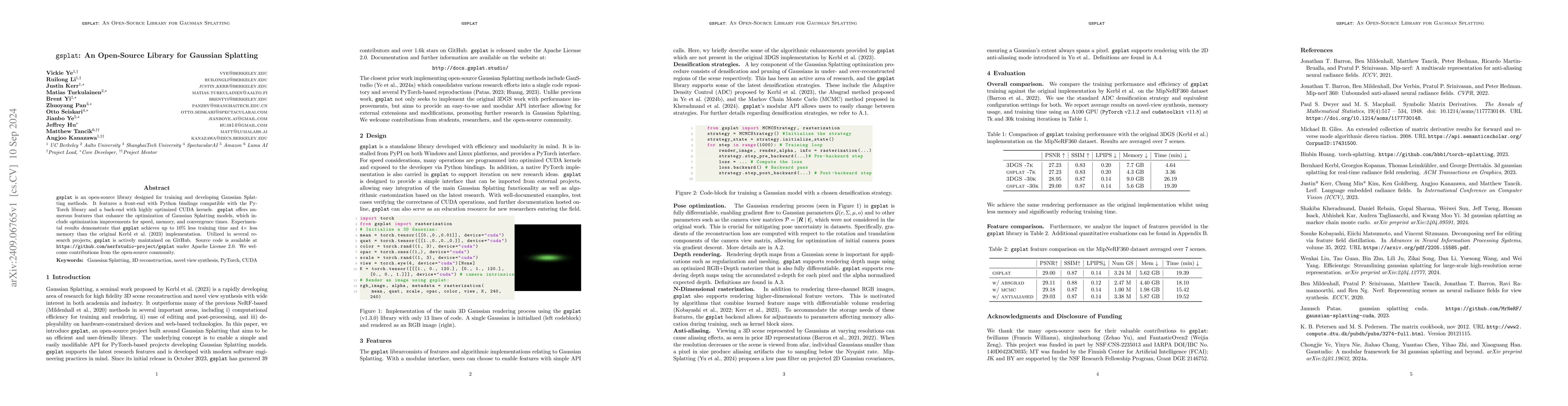 Thumbnail for gsplat: An Open-Source Library for Gaussian Splatting