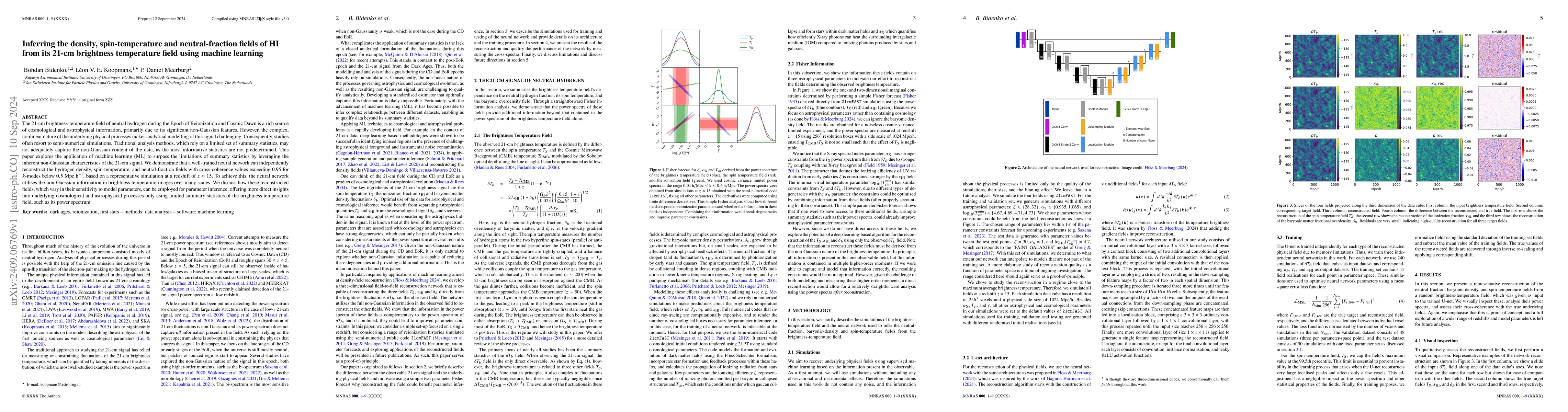 Thumbnail for Inferring the density, spin-temperature and neutral-fraction fields of
  HI from its 21-cm brightness temperature field using machine learning