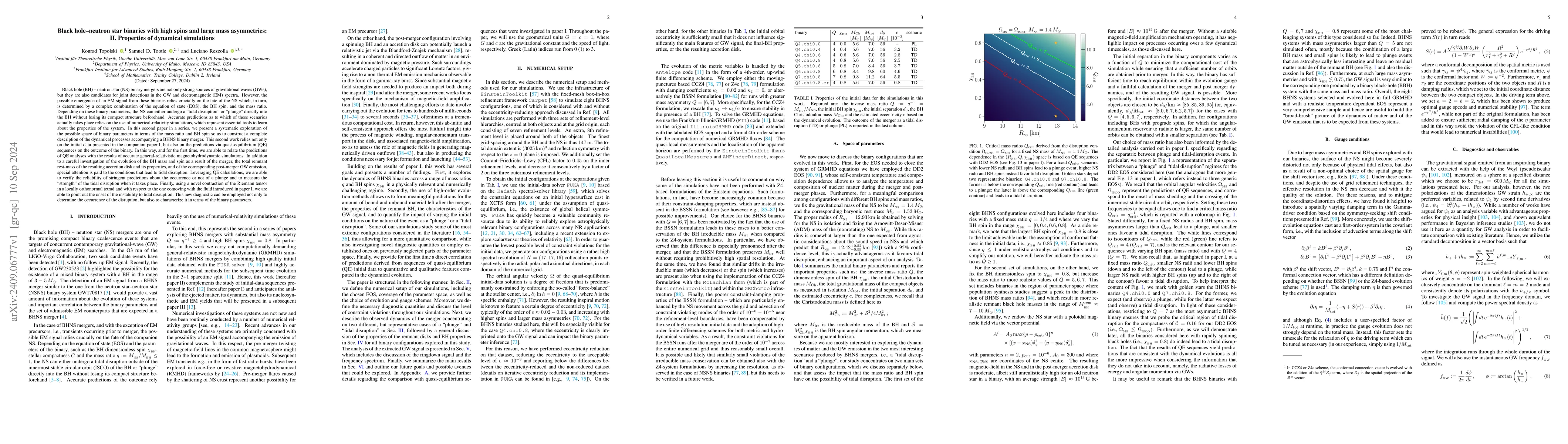 Thumbnail for Black hole - neutron star binaries with high spins and large mass
  asymmetries: II. Properties of dynamical simulations