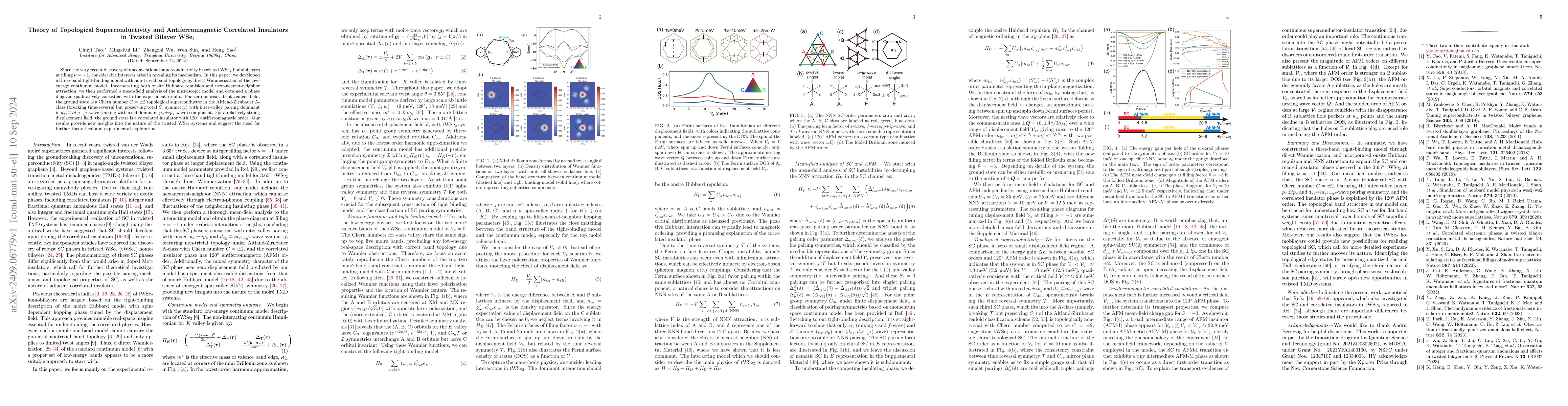 Thumbnail for Theory of Topological Superconductivity and Antiferromagnetic Correlated
  Insulators in Twisted Bilayer WSe${}_2$