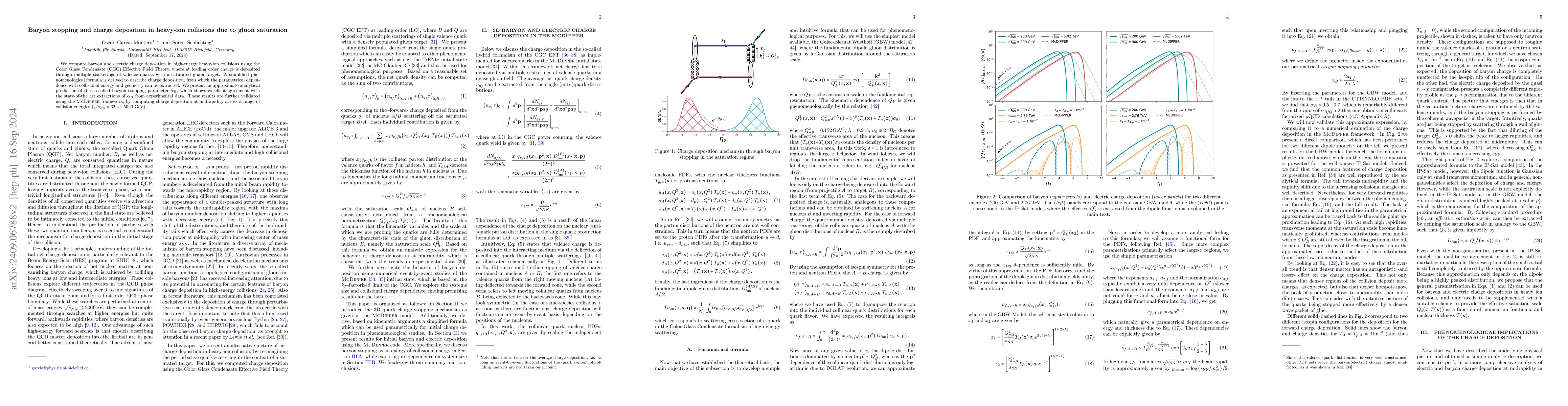 Thumbnail for Baryon stopping and charge deposition in heavy-ion collisions due to
  gluon saturation