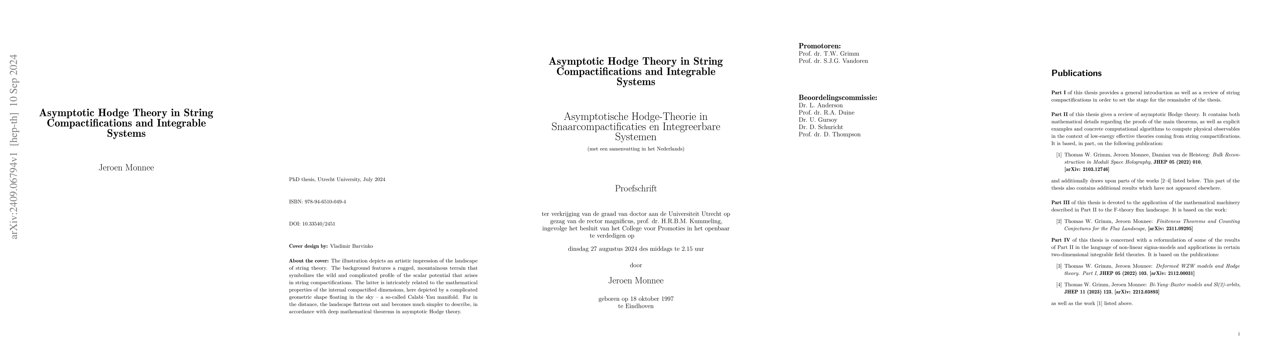 Thumbnail for Asymptotic Hodge Theory in String Compactifications and Integrable
  Systems