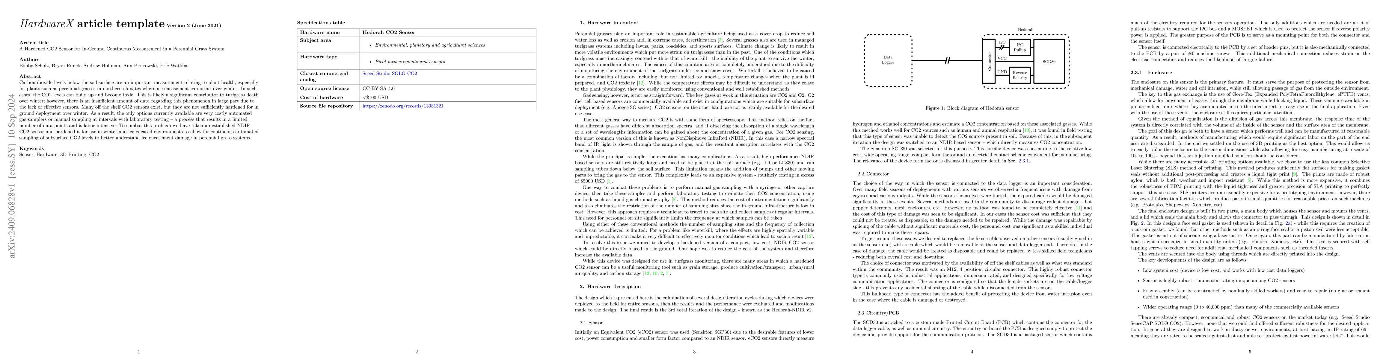 Thumbnail for A Hardened CO$_2$ Sensor for In-Ground Continuous Measurement in a
  Perennial Grass System