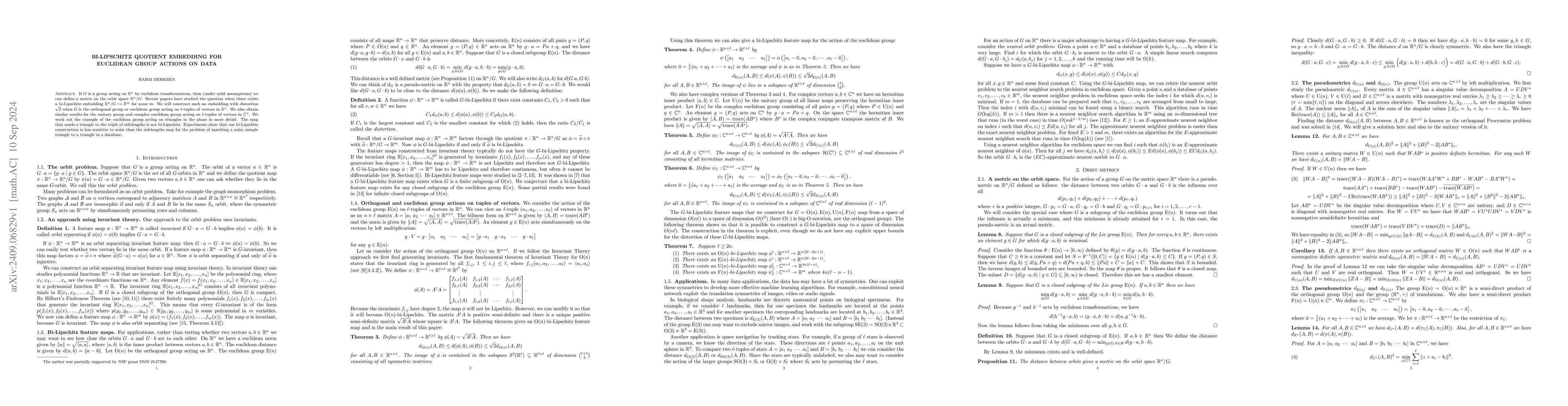 Thumbnail for Bi-Lipschitz Quotient embedding for Euclidean Group actions on Data