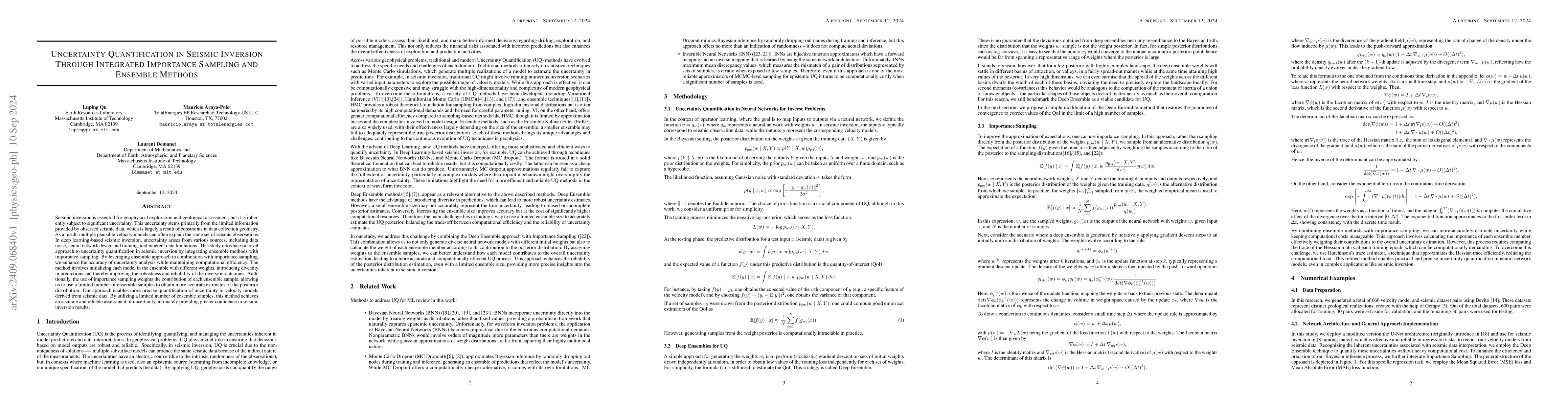 Thumbnail for Uncertainty Quantification in Seismic Inversion Through Integrated
  Importance Sampling and Ensemble Methods