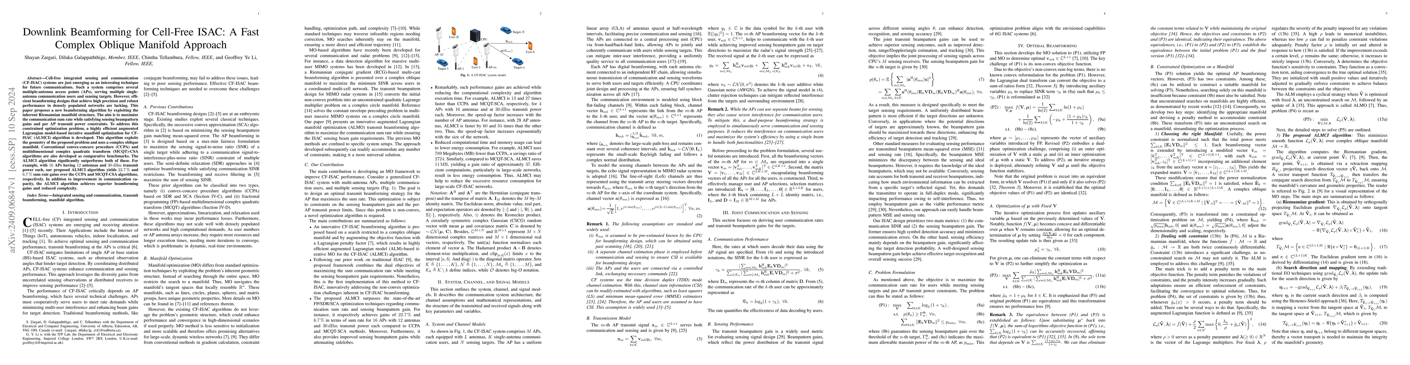 Thumbnail for Downlink Beamforming for Cell-Free ISAC: A Fast Complex Oblique Manifold
  Approach