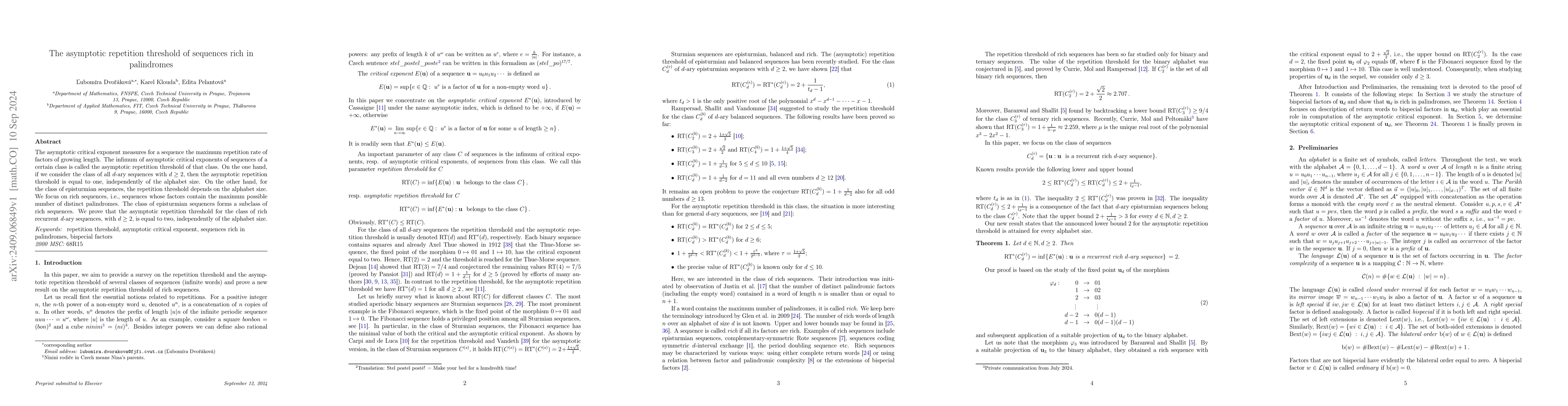 Thumbnail for The asymptotic repetition threshold of sequences rich in palindromes