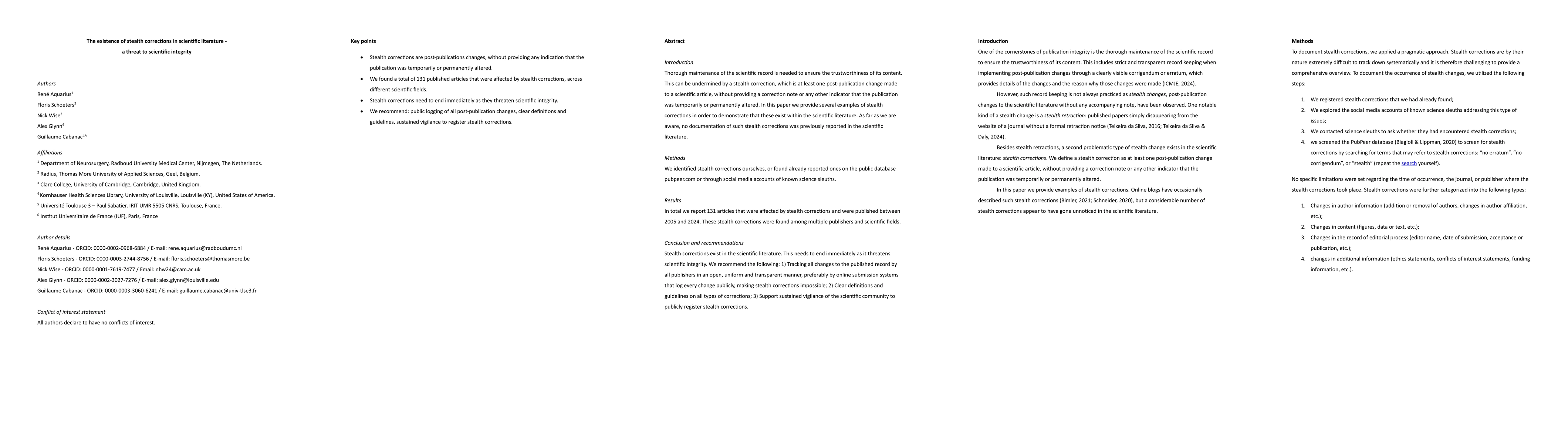 Thumbnail for The existence of stealth corrections in scientific literature -- a
  threat to scientific integrity