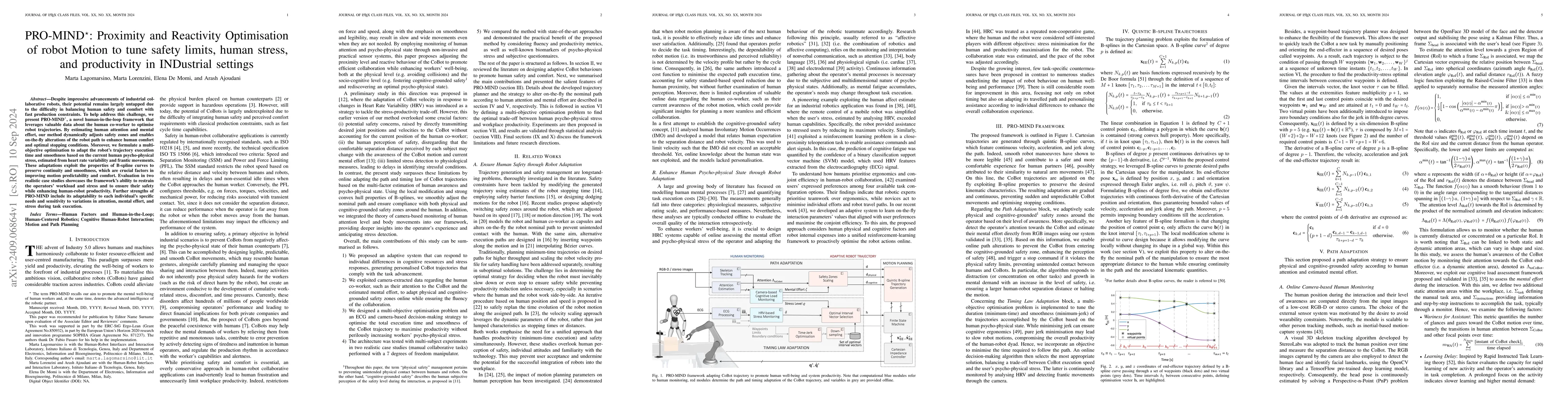 Thumbnail for PRO-MIND: Proximity and Reactivity Optimisation of robot Motion to tune
  safety limits, human stress, and productivity in INDustrial settings
