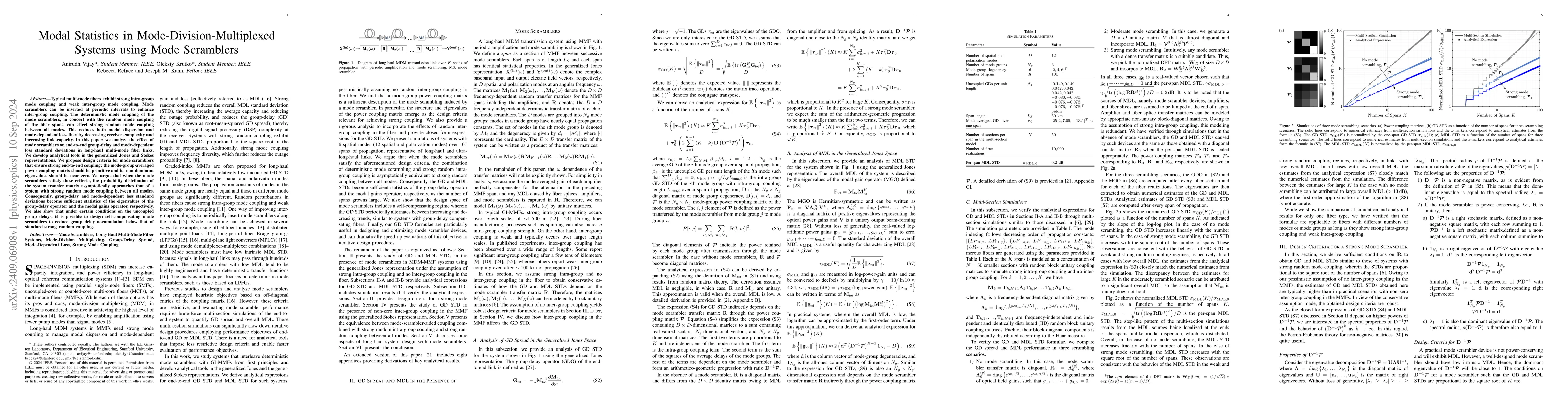 Thumbnail for Modal Statistics in Mode-Division-Multiplexed Systems using Mode
  Scramblers