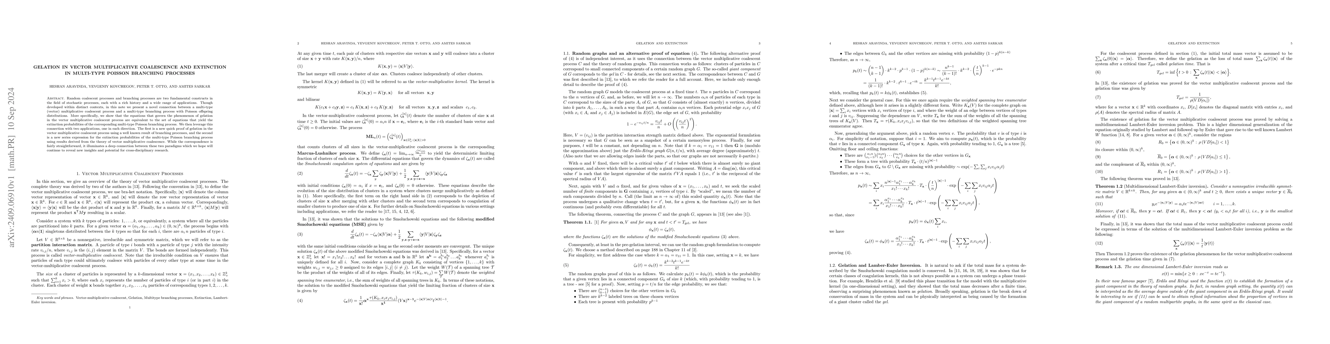 Thumbnail for Gelation in Vector Multiplicative Coalescence and Extinction in
  Multi-Type Poisson Branching Processes