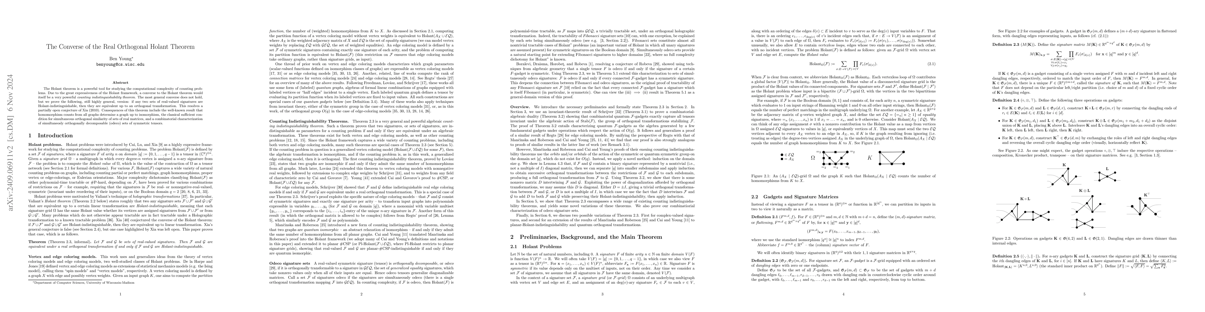 Thumbnail for The Converse of the Real Orthogonal Holant Theorem