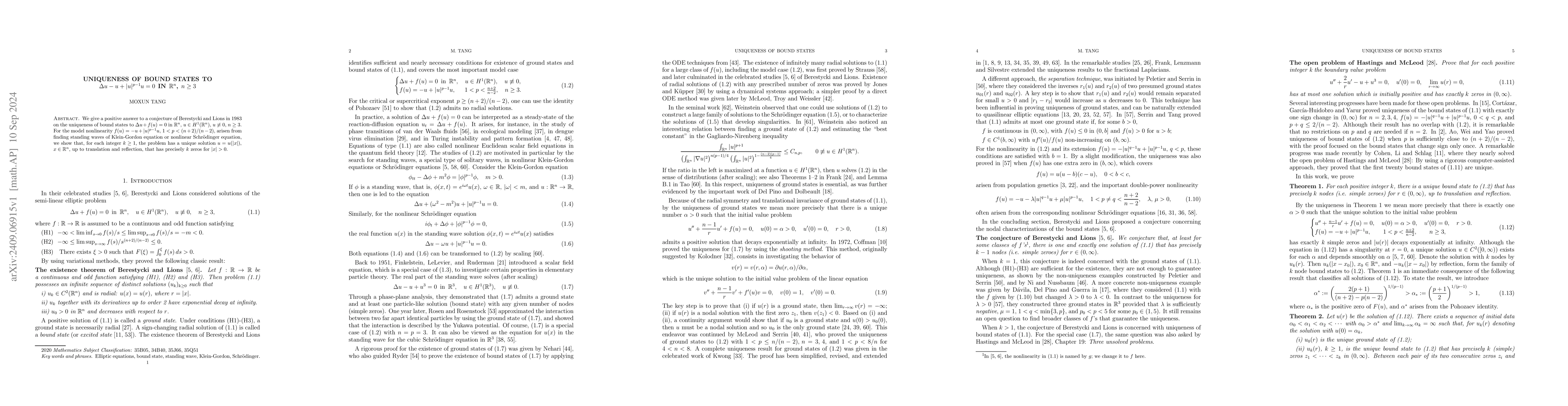 Thumbnail for Uniqueness of bound states to $Δu-u+|u|^{p-1}u= 0$ in
  $\mathbb{R}^n$, $n\ge 3$