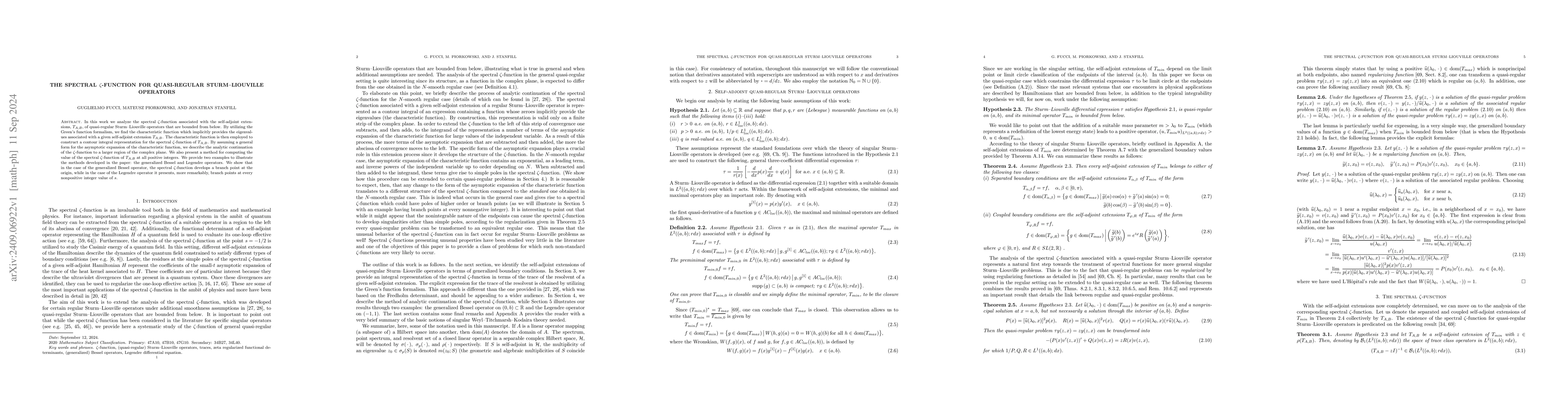 Thumbnail for The spectral $ζ$-function for quasi-regular Sturm--Liouville
  operators