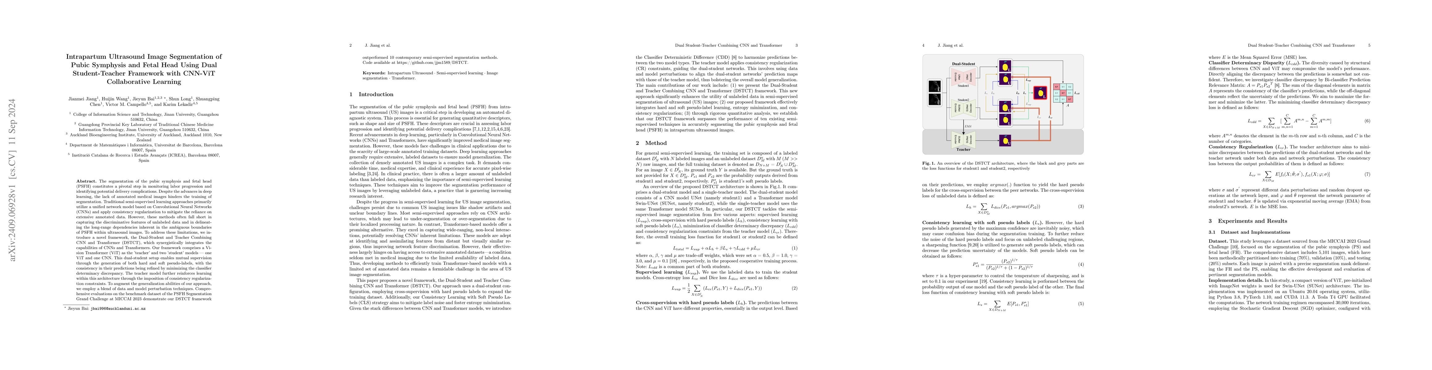 Thumbnail for Intrapartum Ultrasound Image Segmentation of Pubic Symphysis and Fetal
  Head Using Dual Student-Teacher Framework with CNN-ViT Collaborative Learning