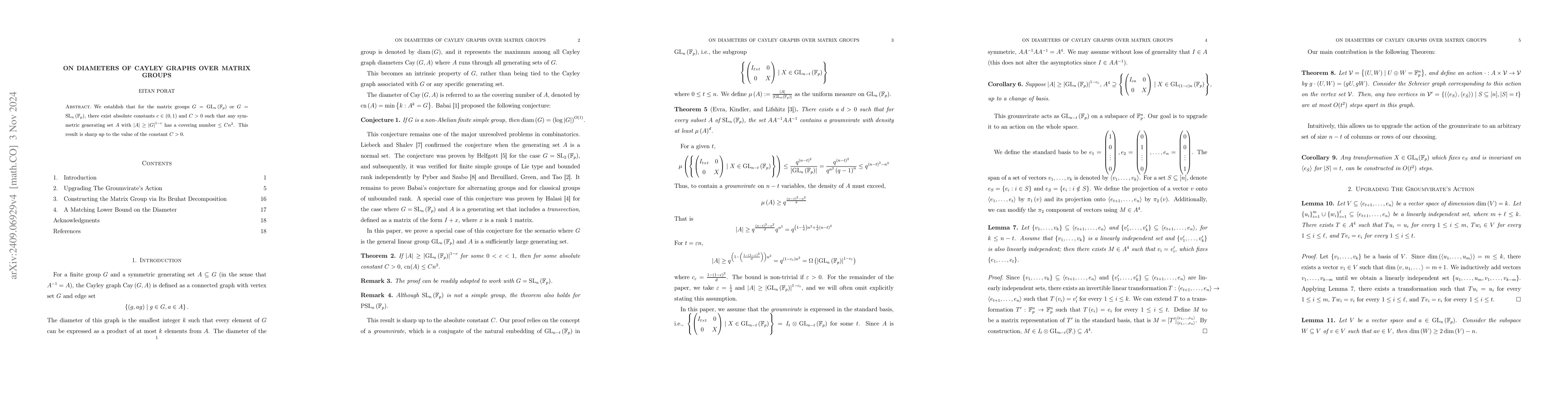 Thumbnail for On Diameters of Cayley Graphs over Matrix Groups