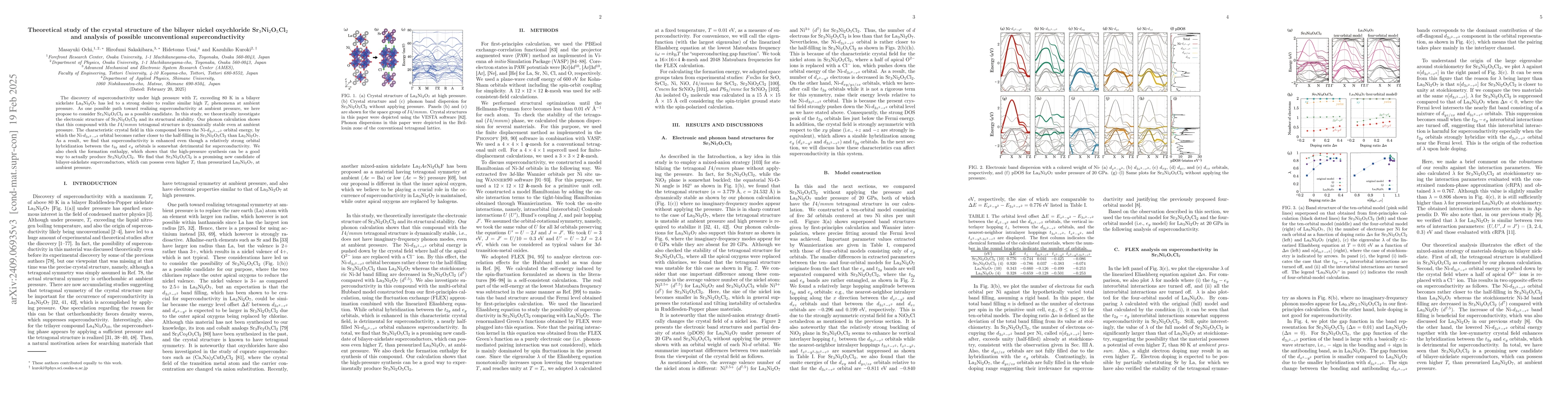 Thumbnail for Theoretical study on the crystal structure of a bilayer
  nickel-oxychloride Sr$_3$Ni$_2$O$_5$Cl$_2$ and analysis on the occurrence of
  possible unconventional superconductivity