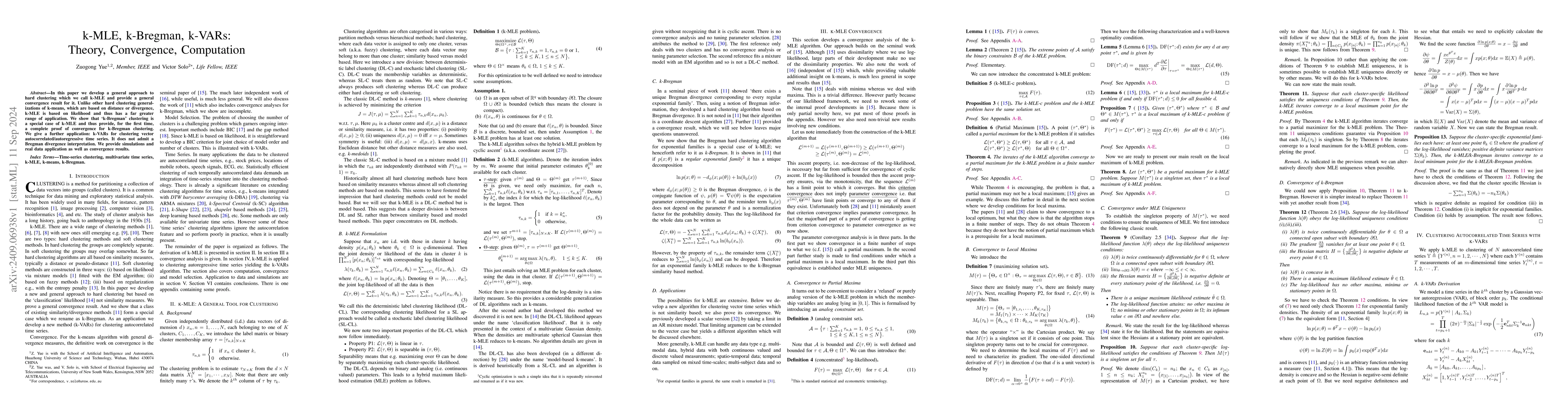 Thumbnail for k-MLE, k-Bregman, k-VARs: Theory, Convergence, Computation