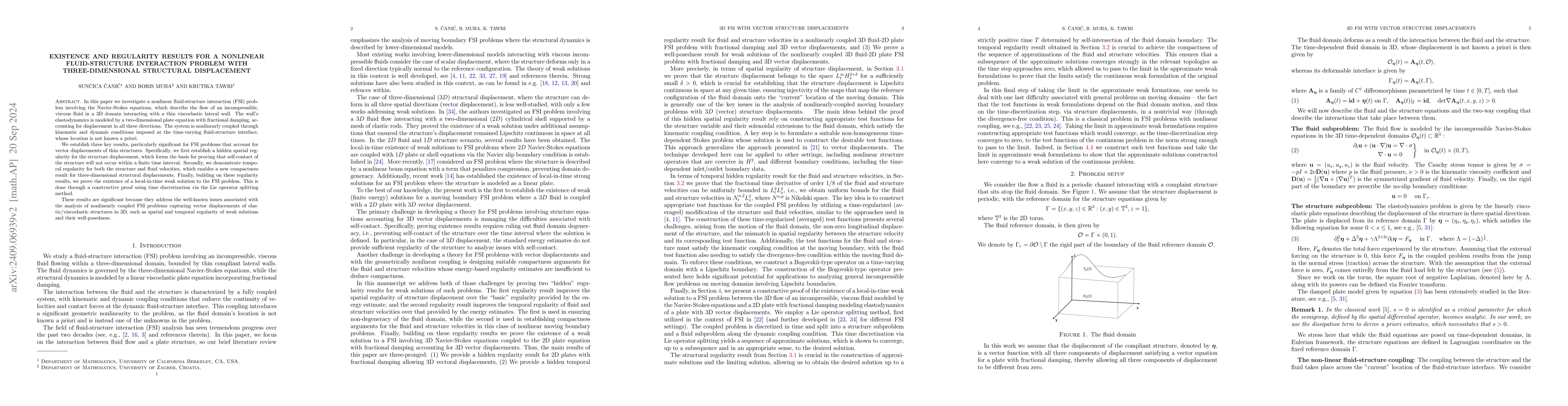 Thumbnail for Existence and Regularity Results for a Nonlinear Fluid-Structure
  Interaction Problem with Three-Dimensional Structural Displacement