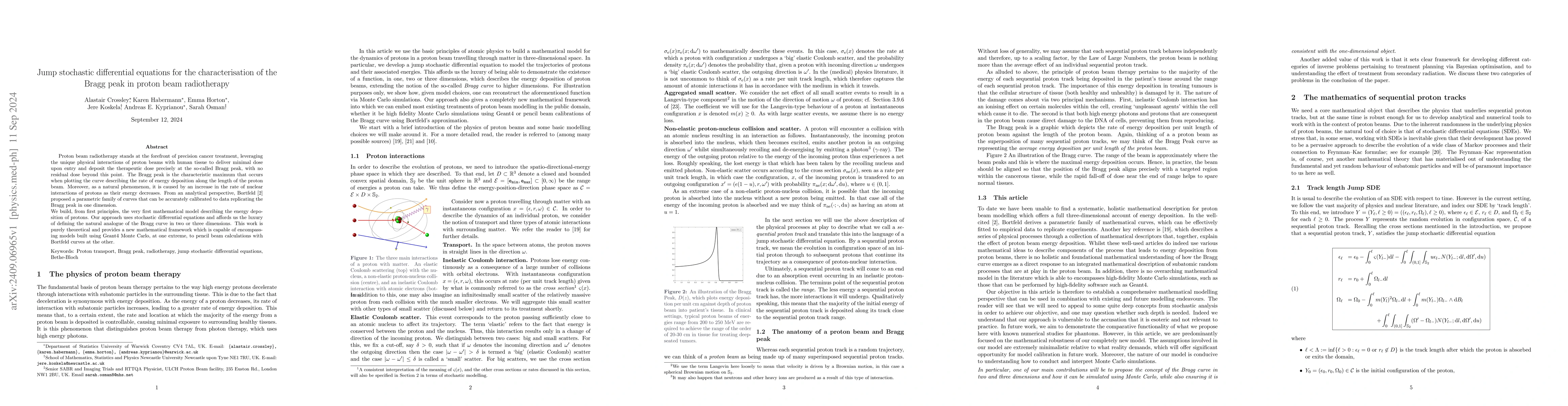 Thumbnail for Jump stochastic differential equations for the characterisation of the
  Bragg peak in proton beam radiotherapy