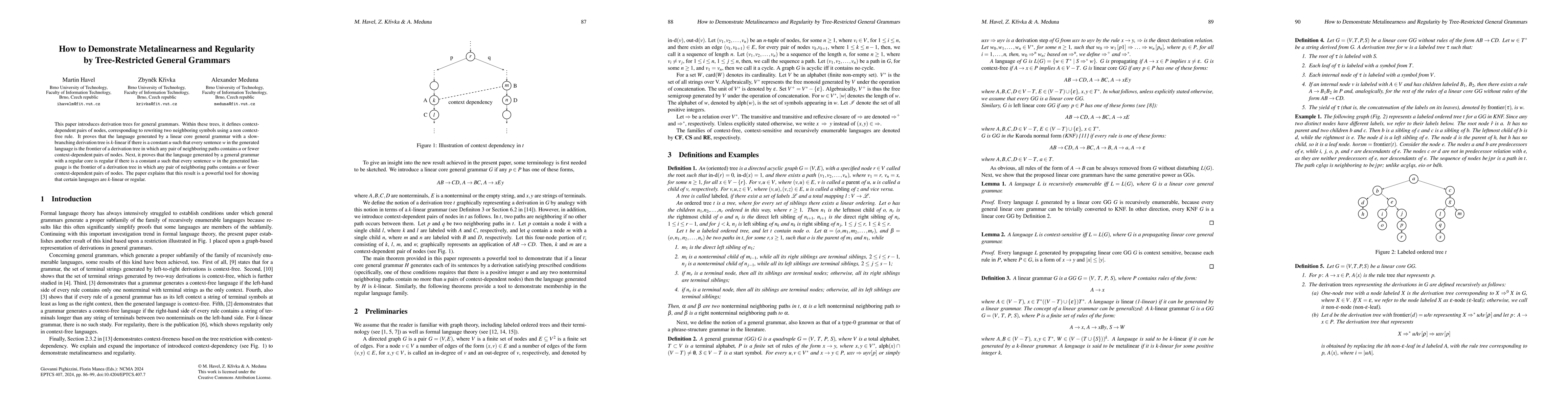 Thumbnail for How to Demonstrate Metalinearness and Regularity by Tree-Restricted
  General Grammars