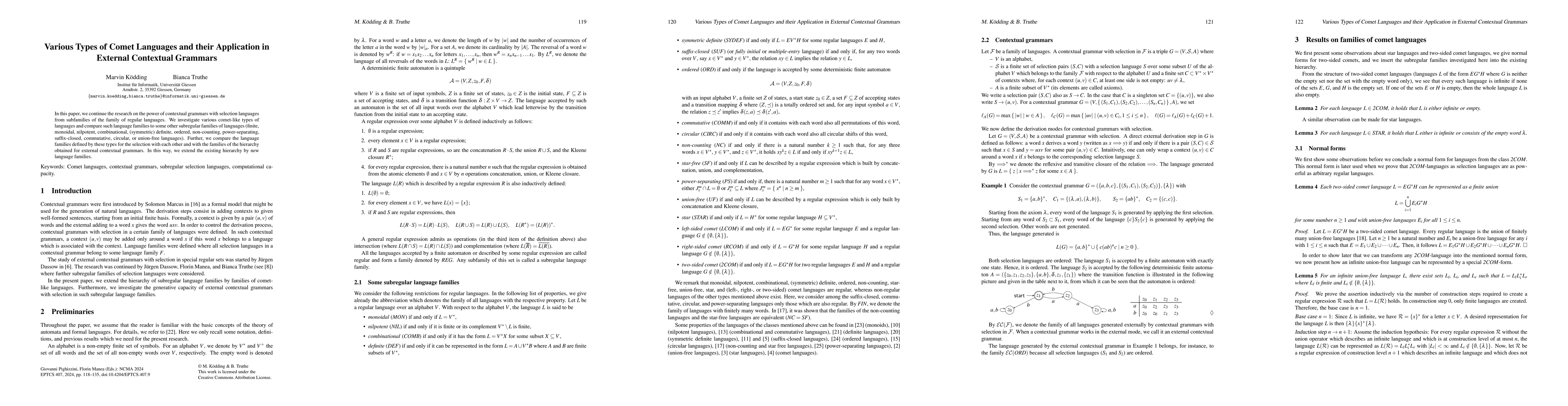 Thumbnail for Various Types of Comet Languages and their Application in External
  Contextual Grammars