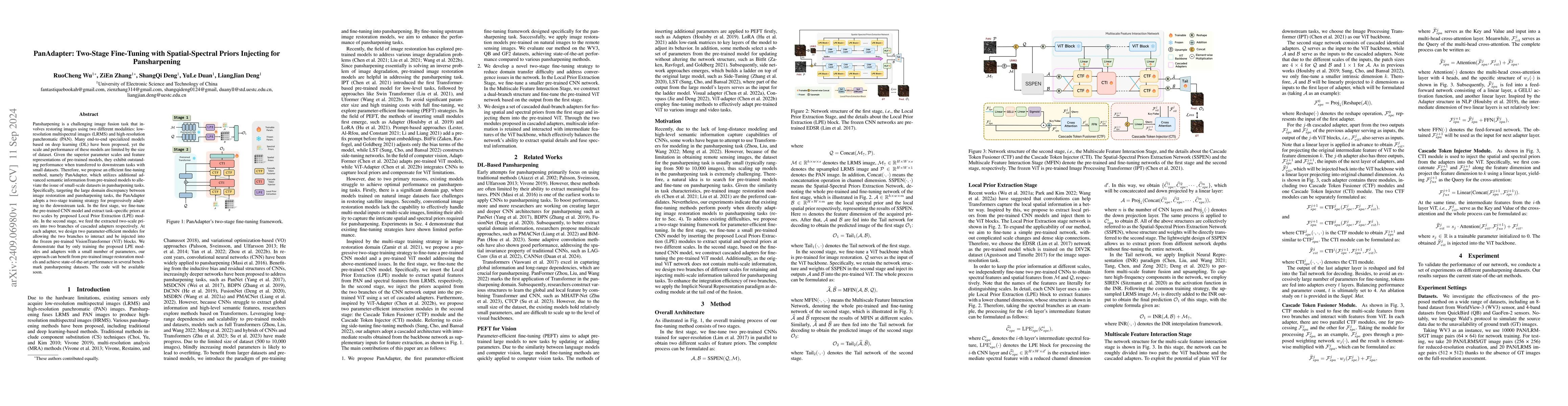 Thumbnail for PanAdapter: Two-Stage Fine-Tuning with Spatial-Spectral Priors Injecting
  for Pansharpening