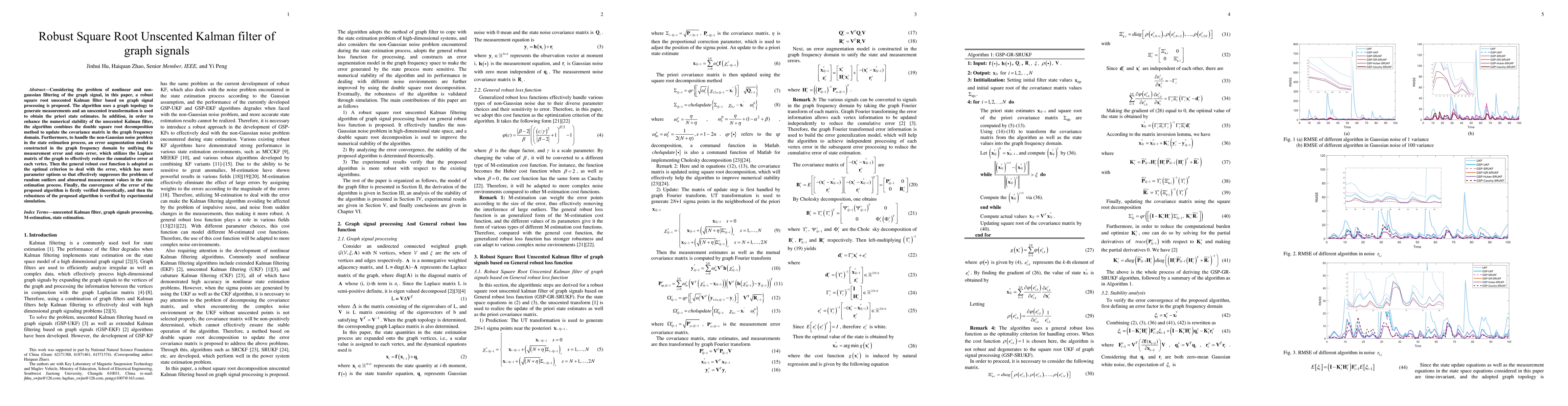 Thumbnail for Robust Square Root Unscented Kalman filter of graph signals