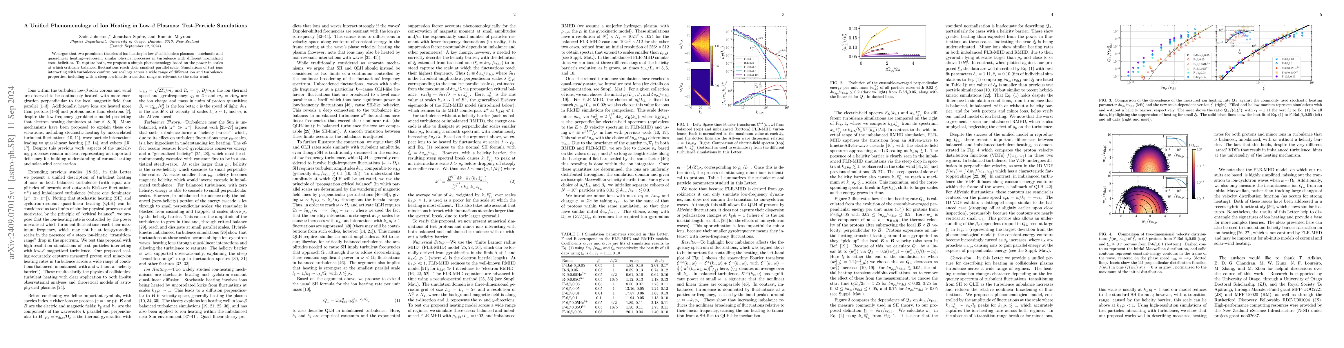 Thumbnail for A Unified Phenomenology of Ion Heating in Low-$β$ Plasmas:
  Test-Particle Simulations