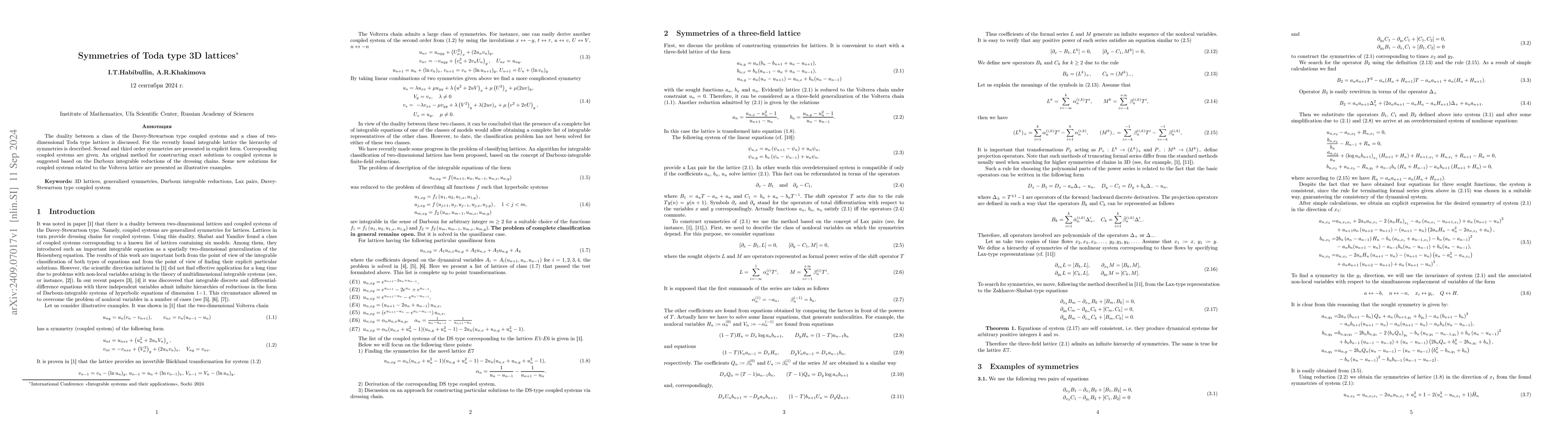 Thumbnail for Symmetries of Toda type 3D lattices