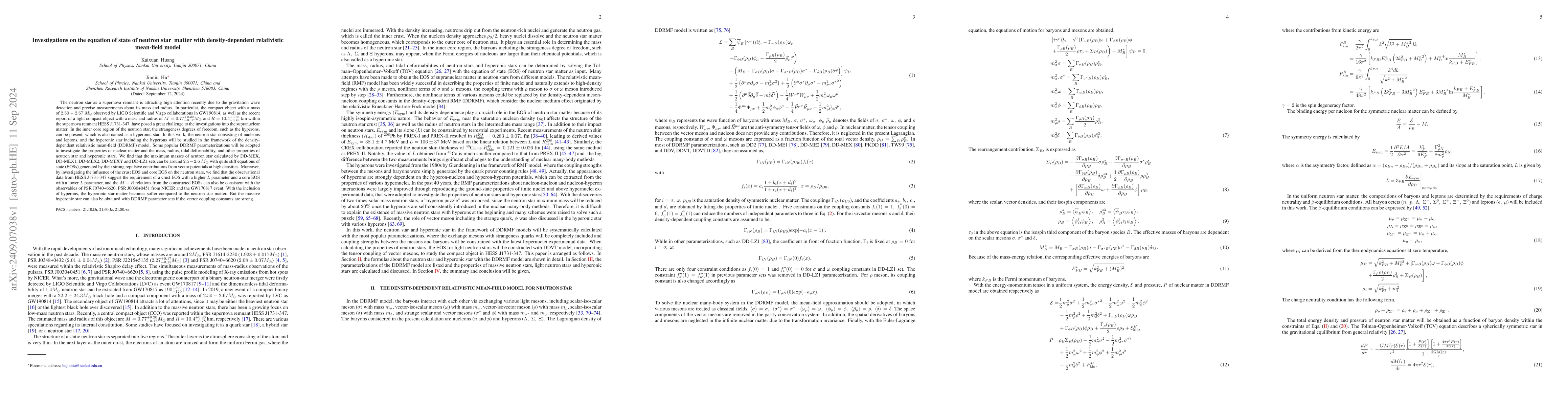 Thumbnail for Investigations on the equation of state of neutron star matter with
  density-dependent relativistic mean-field model