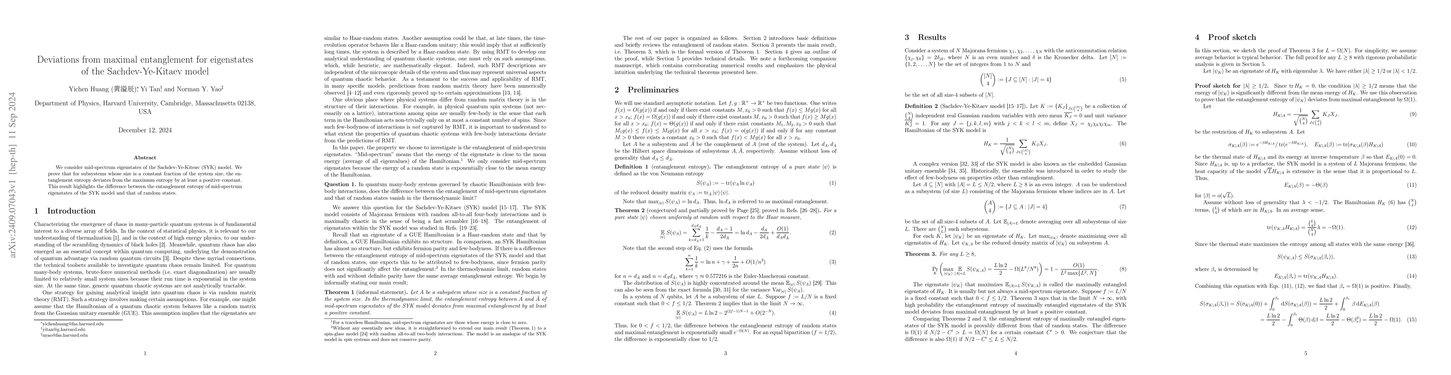 Thumbnail for Deviations from maximal entanglement for eigenstates of the
  Sachdev-Ye-Kitaev model