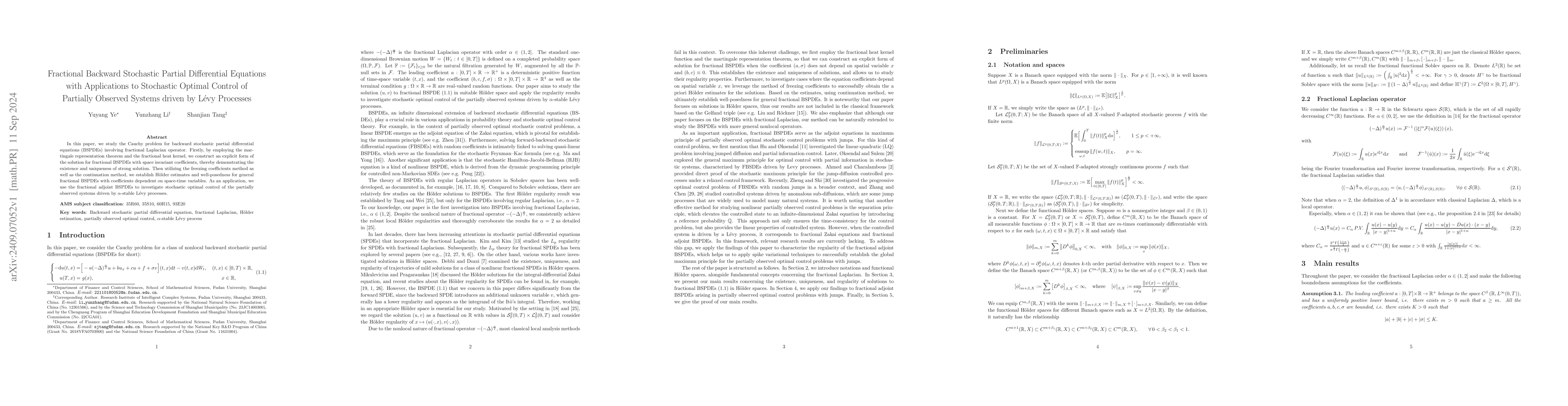Thumbnail for Fractional Backward Stochastic Partial Differential Equations with
  Applications to Stochastic Optimal Control of Partially Observed Systems
  driven by Lévy Processes