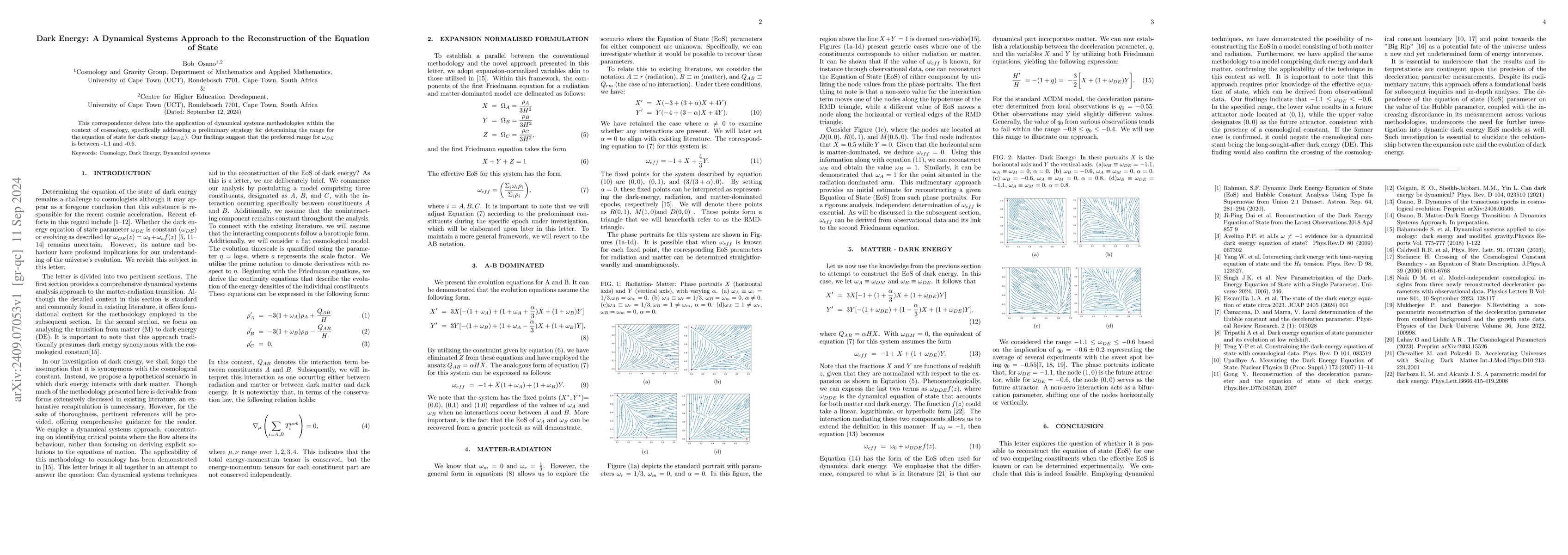 Thumbnail for Dark Energy: A Dynamical Systems Approach to the Reconstruction of the
  Equation of State