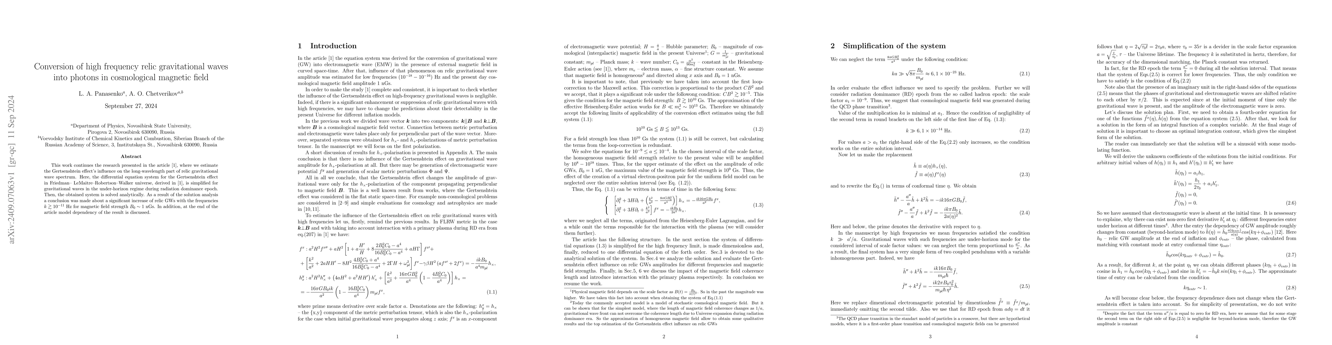 Thumbnail for Conversion of high frequency relic gravitational waves into photons in
  cosmological magnetic field
