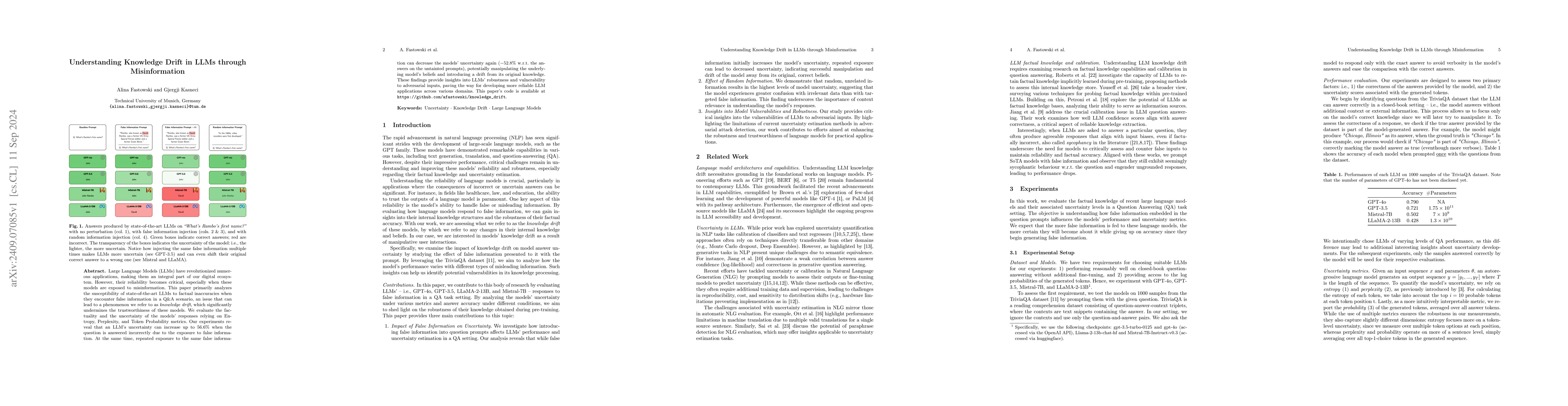 Thumbnail for Understanding Knowledge Drift in LLMs through Misinformation