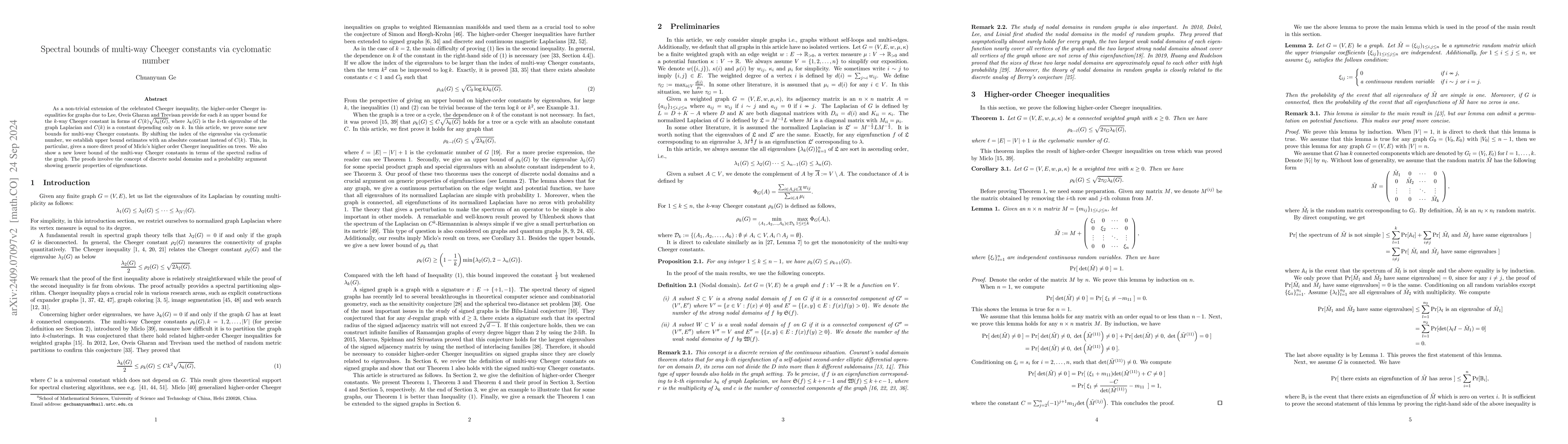 Thumbnail for Spectral bounds of multi-way Cheeger constants via cyclomatic number