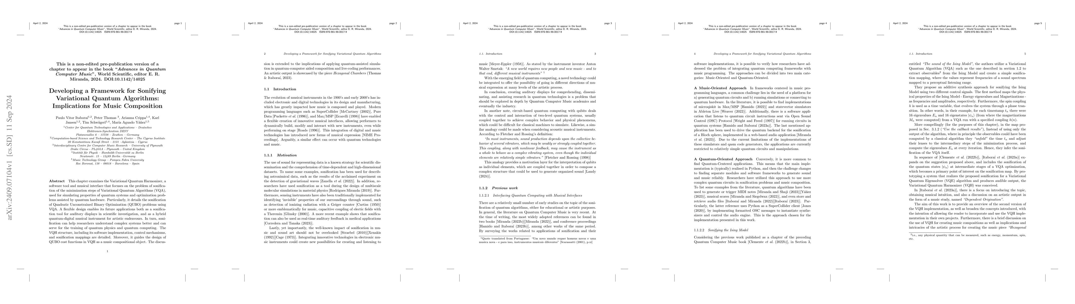 Thumbnail for Developing a Framework for Sonifying Variational Quantum Algorithms:
  Implications for Music Composition